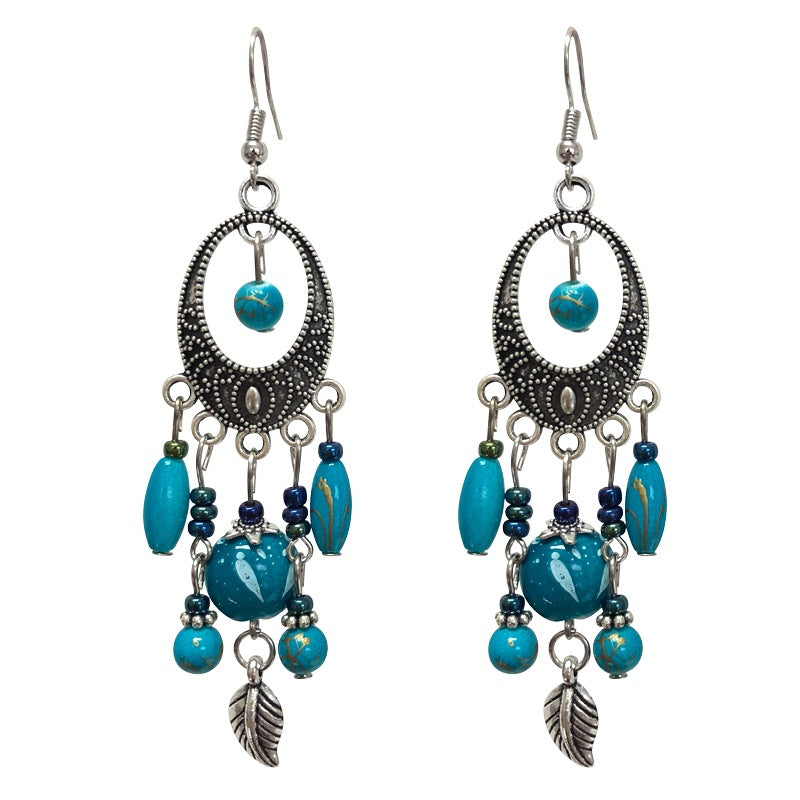 Wholesale Bohemian Retro Ethnic Style Ancient Silver Goddess Jewelry Face Skinny Tassel Long Earrings